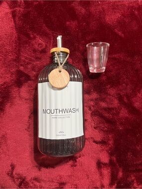 Home Collection Mouthwash Bottle with Wood Accent — Clear and Natural